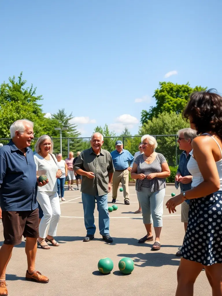 A photo of children learning to play pétanque, highlighting the intergenerational aspect of the sport.