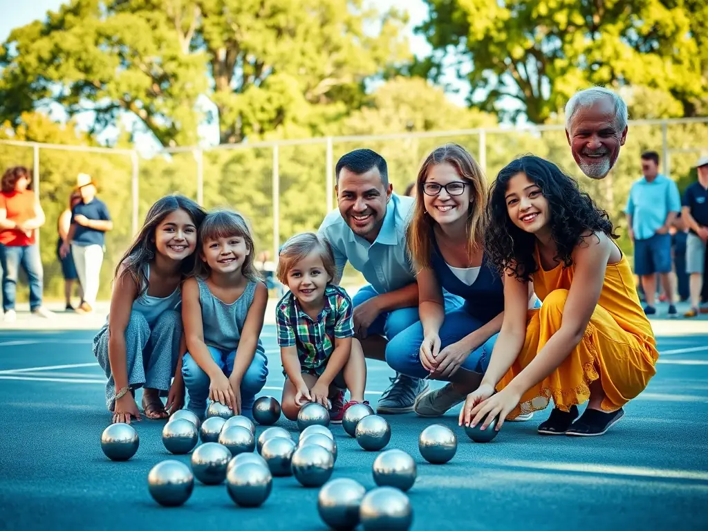 An image of a social pétanque event in Naucelles, showing participants enjoying refreshments and socializing after a game. The image highlights the social and recreational benefits of pétanque.
